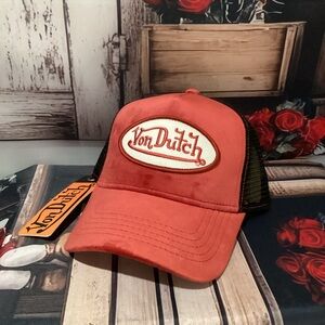 Von Dutch Red and Black Velour Unisex Snapback Trucker Cap